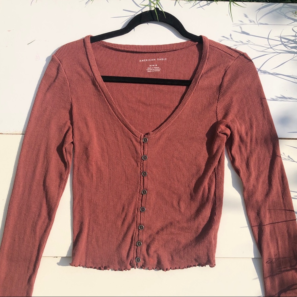 light red long sleeve V neck
